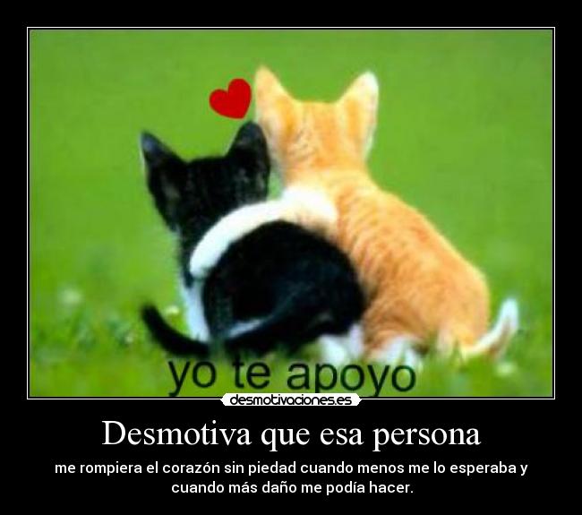 Desmotiva que esa persona - me rompiera el corazón sin piedad cuando menos me lo esperaba y
cuando más daño me podía hacer.