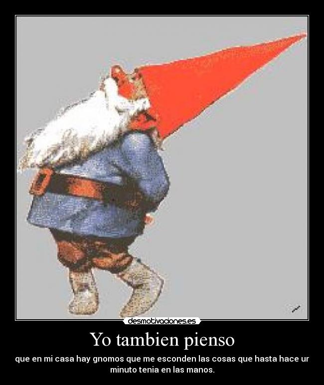 Yo tambien pienso - que en mi casa hay gnomos que me esconden las cosas que hasta hace un
minuto tenia en las manos.