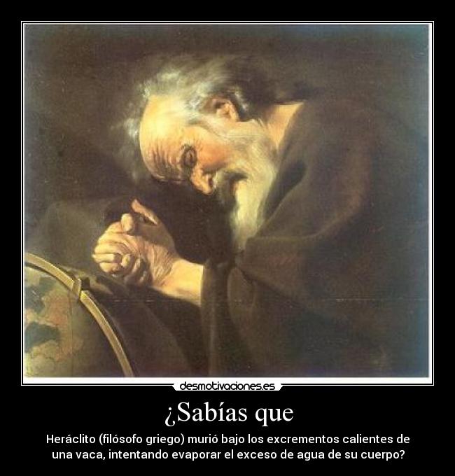 ¿Sabías que - Heráclito (filósofo griego) murió bajo los excrementos calientes de
una vaca, intentando evaporar el exceso de agua de su cuerpo?