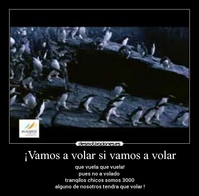 ¡Vamos a volar si vamos a volar - que vuela que vuela!
pues no a volado
tranqilos chicos somos 3000
alguno de nosotros tendra que volar !