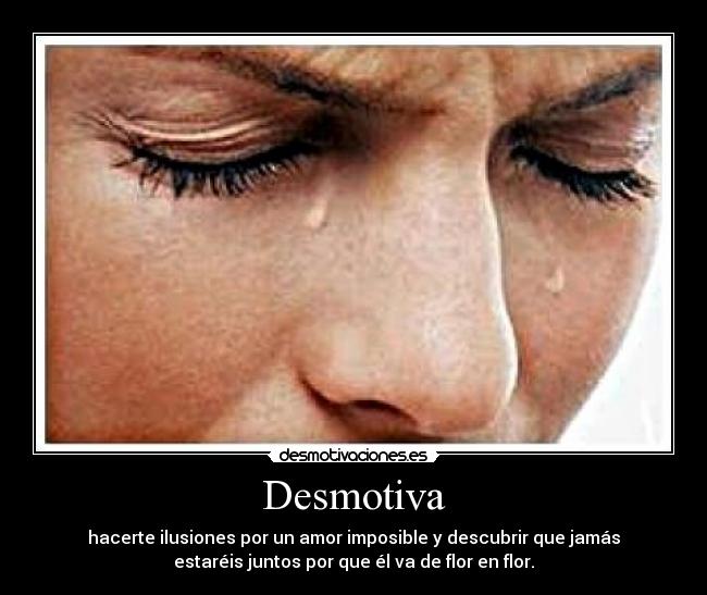 Desmotiva - hacerte ilusiones por un amor imposible y descubrir que jamás
estaréis juntos por que él va de flor en flor.