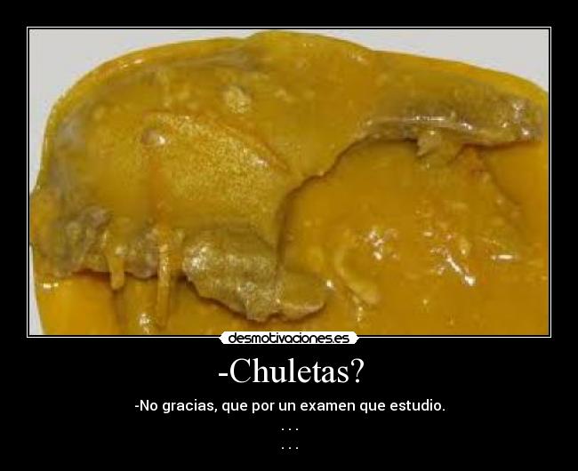 -Chuletas? - -No gracias, que por un examen que estudio.
. . .
. . .