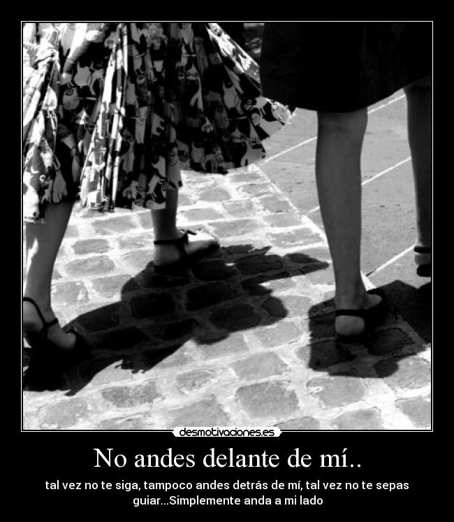 No andes delante de mí.. - tal vez no te siga, tampoco andes detrás de mí, tal vez no te sepas
guiar...Simplemente anda a mi lado