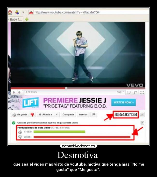 Desmotiva - que sea el vídeo mas visto de youtube, motiva que tenga mas No me
gusta que Me gusta.