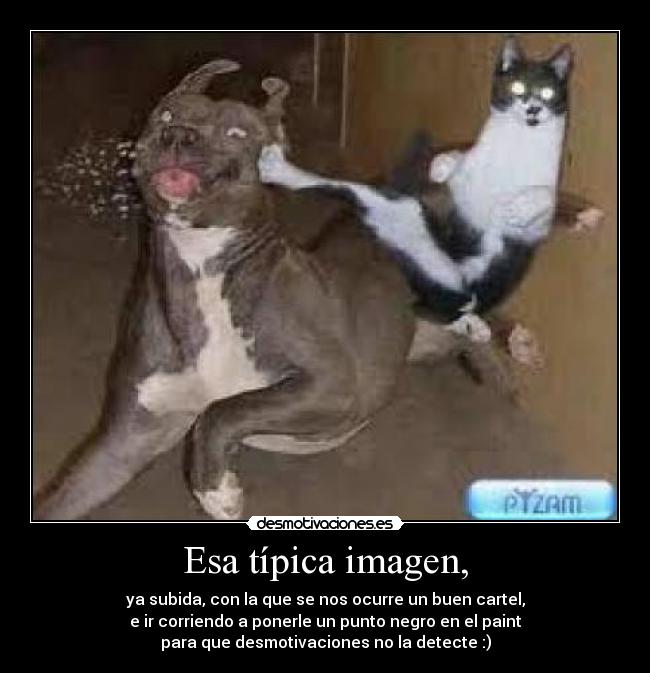 Esa típica imagen, - ya subida, con la que se nos ocurre un buen cartel,
e ir corriendo a ponerle un punto negro en el paint
para que desmotivaciones no la detecte :)