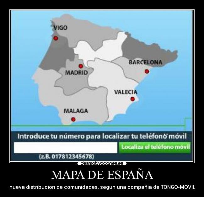 MAPA DE ESPAÑA - nueva distribucion de comunidades, segun una compañia de TONGO-MOVIL