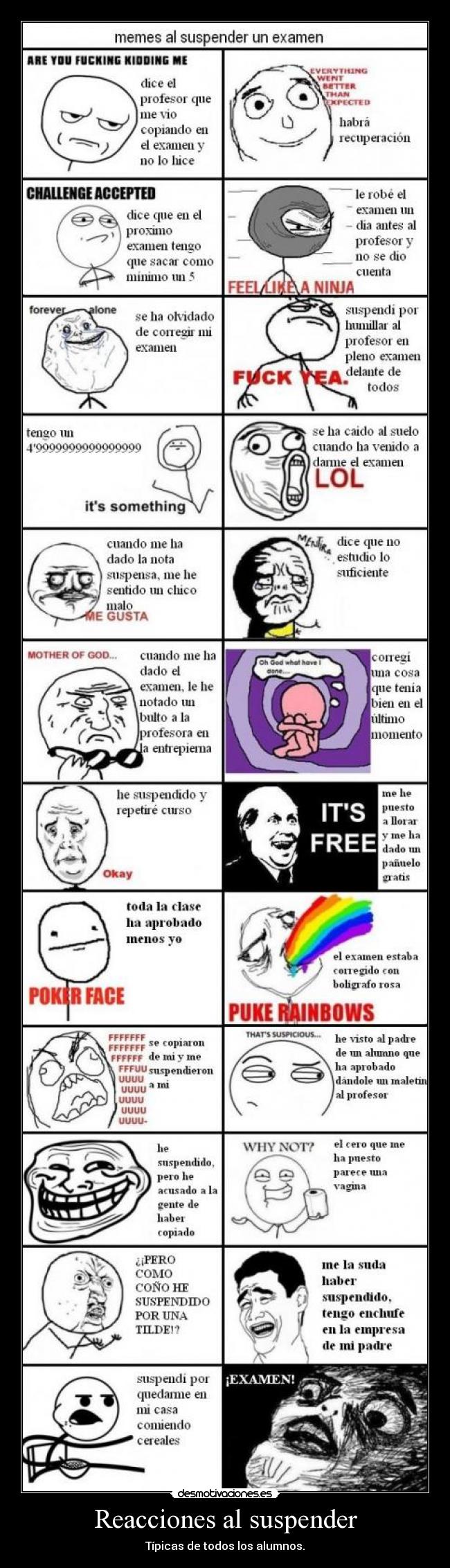 Reacciones al suspender - Típicas de todos los alumnos.