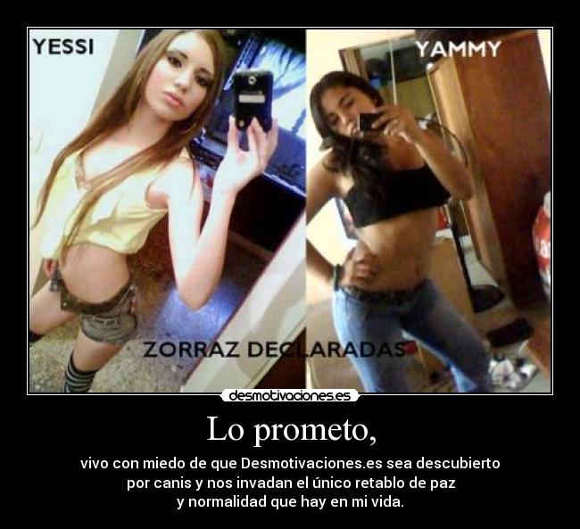 Lo prometo, - vivo con miedo de que Desmotivaciones.es sea descubierto
por canis y nos invadan el único retablo de paz
y normalidad que hay en mi vida.