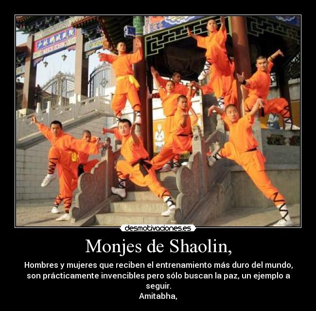 Monjes de Shaolin, - Hombres y mujeres que reciben el entrenamiento más duro del mundo,
son prácticamente invencibles pero sólo buscan la paz, un ejemplo a
seguir.
Amitabha,