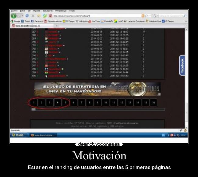 Motivación - Estar en el ranking de usuarios entre las 5 primeras páginas