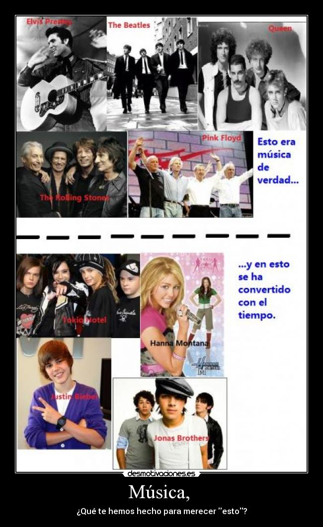 carteles musica musica elvis presley beatles rolling stones pink floyd jonas brothers hanna montana justin bieber desmotivaciones