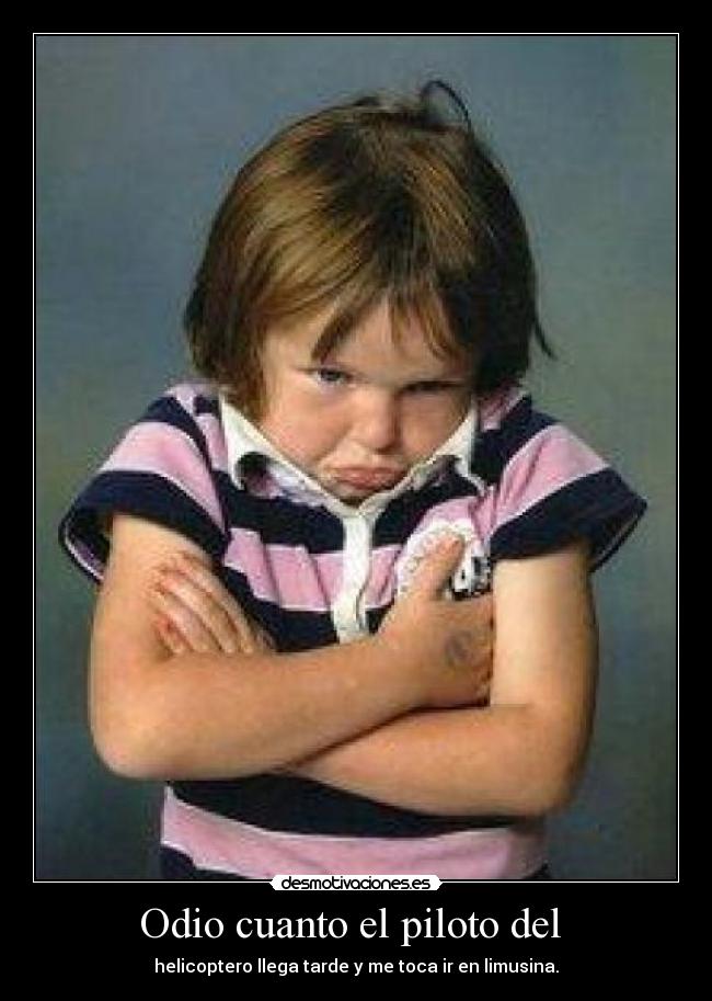 Odio cuanto el piloto del  - helicoptero llega tarde y me toca ir en limusina.