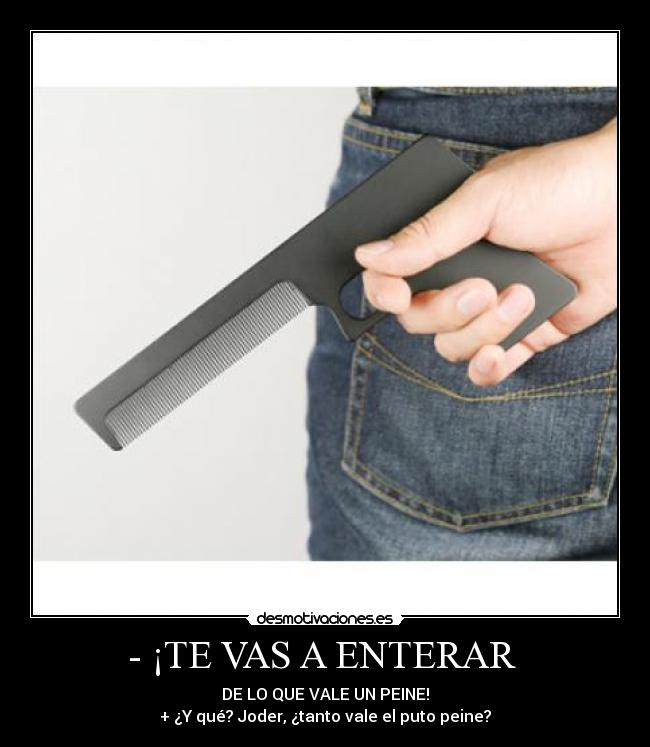 - ¡TE VAS A ENTERAR - DE LO QUE VALE UN PEINE!
+ ¿Y qué? Joder, ¿tanto vale el puto peine?