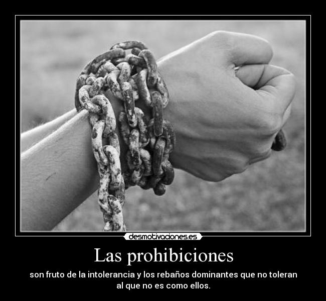 Las prohibiciones - son fruto de la intolerancia y los rebaños dominantes que no toleran
al que no es como ellos.
