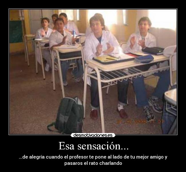 Esa sensación... - ...de alegría cuando el profesor te pone al lado de tu mejor amigo y
pasaros el rato charlando
