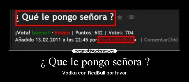 ¿ Que le pongo señora ? - Vodka con RedBull por favor