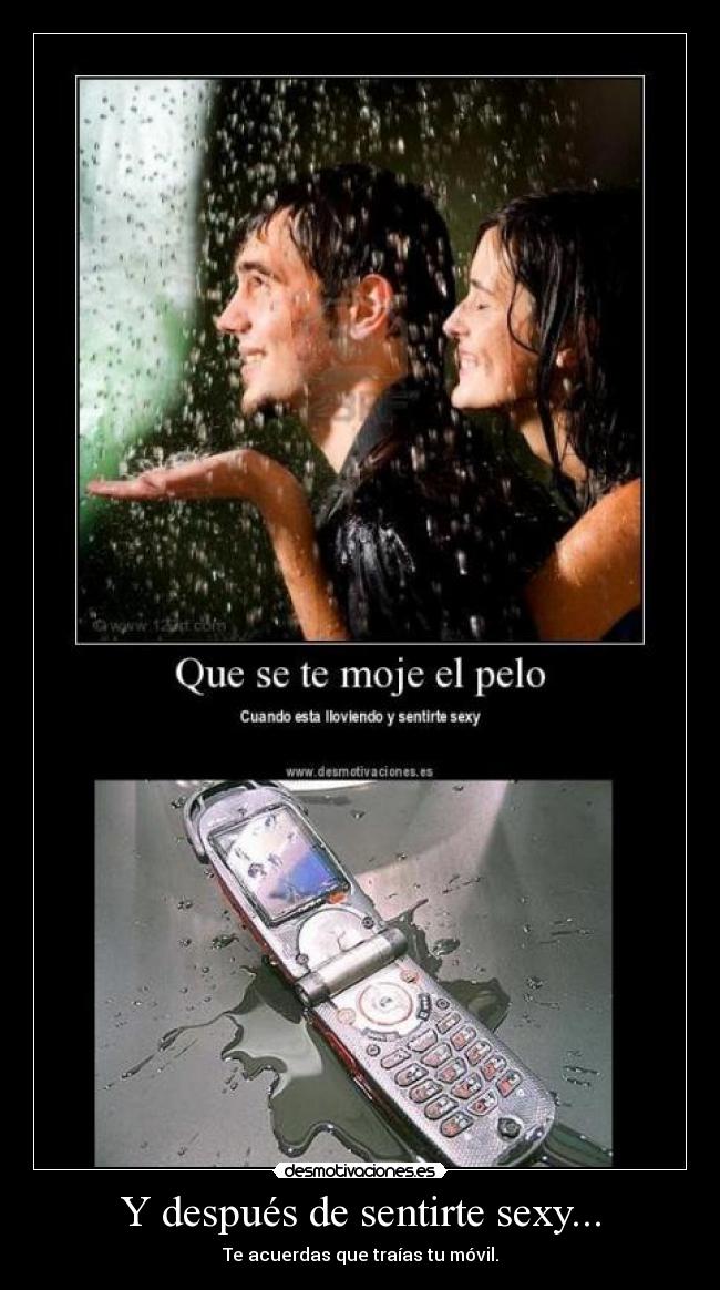 carteles celular movil sexy mojado lluvia desmotivaciones