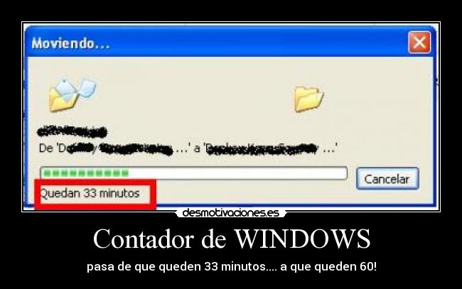 Contador de WINDOWS - pasa de que queden 33 minutos.... a que queden 60!