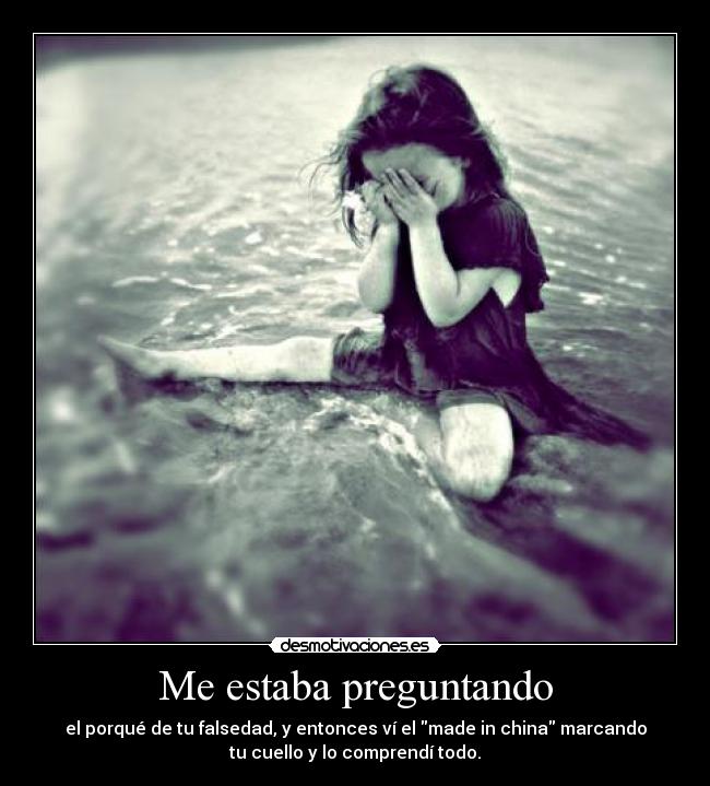 Me estaba preguntando - el porqué de tu falsedad, y entonces ví el made in china marcando
tu cuello y lo comprendí todo.