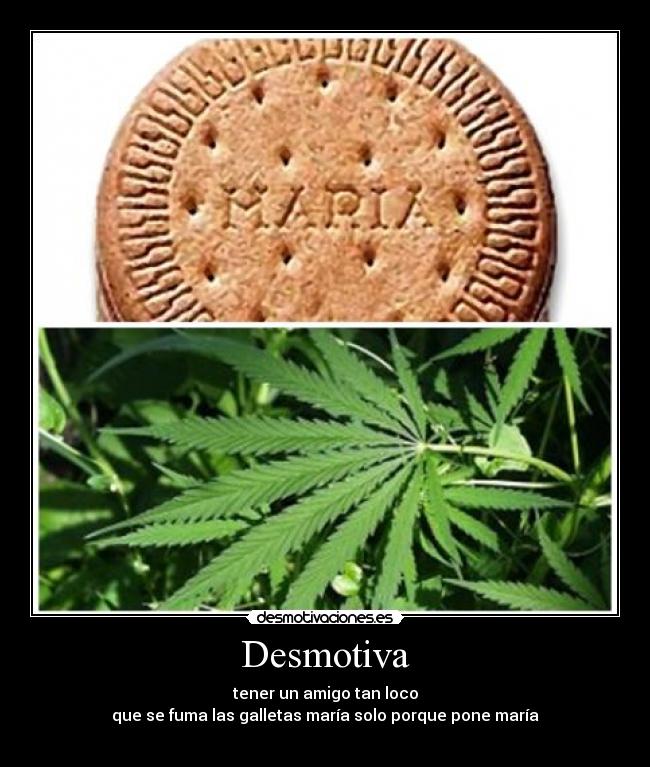 Desmotiva - tener un amigo tan loco
que se fuma las galletas maría solo porque pone maría