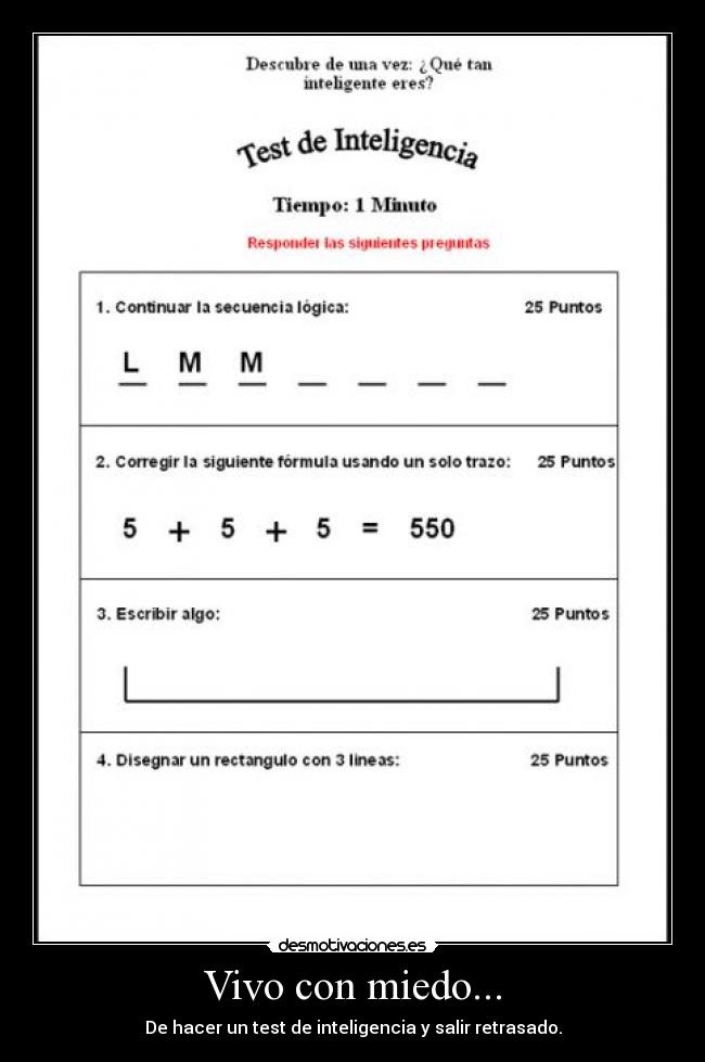 Vivo con miedo... - De hacer un test de inteligencia y salir retrasado.