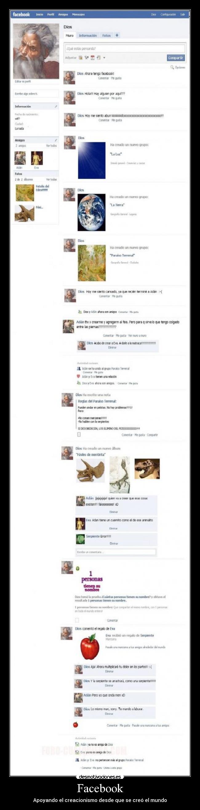 Facebook - Apoyando el creacionismo desde que se creó el mundo