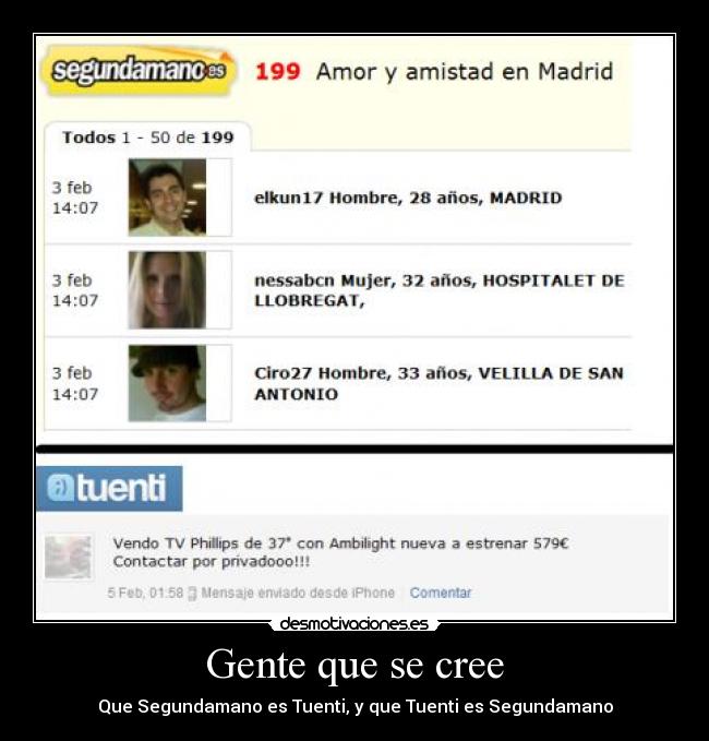 Gente que se cree - Que Segundamano es Tuenti, y que Tuenti es Segundamano
