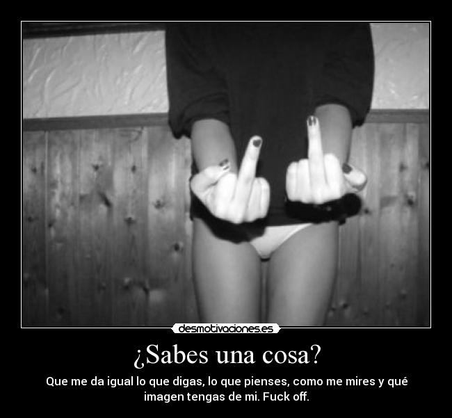 ¿Sabes una cosa? - Que me da igual lo que digas, lo que pienses, como me mires y qué
imagen tengas de mi. Fuck off.