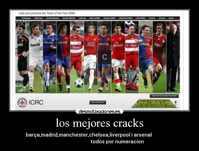 los mejores cracks - barça,madrid,manchester,chelsea,liverpool i arsenal                  
                             todos por numeracion