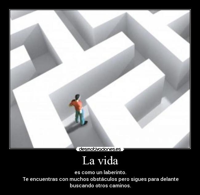La vida - es como un laberinto.
Te encuentras con muchos obstáculos pero sigues para delante
buscando otros caminos.