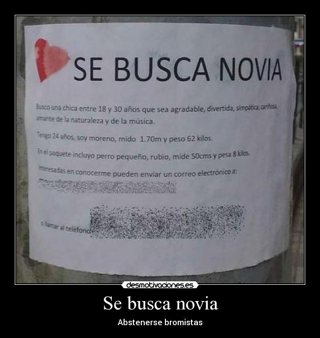 Se busca novia - Abstenerse bromistas