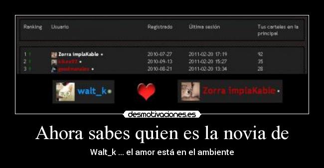 Ahora sabes quien es la novia de - Walt_k ... el amor está en el ambiente