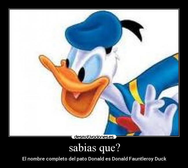 sabias que? - El nombre completo del pato Donald es Donald Fauntleroy Duck