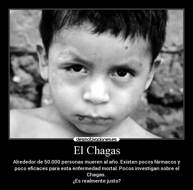 El Chagas - Alrededor de 50.000 personas mueren al año. Existen pocos fármacos y
poco eficaces para esta enfermedad mortal. Pocos investigan sobre el
Chagas. 
¿Es realmente justo?