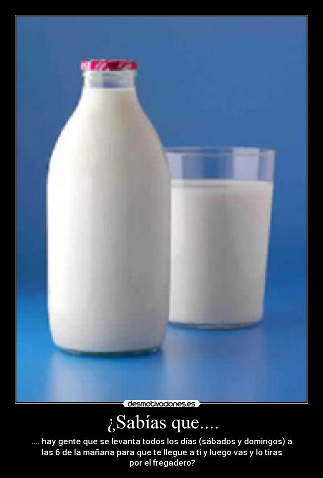 ¿Sabías que.... - .... hay gente que se levanta todos los días (sábados y domingos) a
las 6 de la mañana para que te llegue a ti y luego vas y lo tiras
por el fregadero?