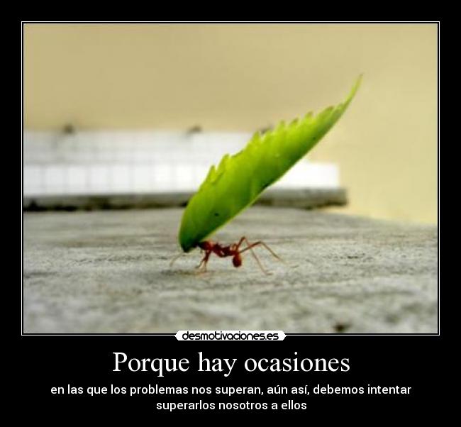 Porque hay ocasiones - en las que los problemas nos superan, aún así, debemos intentar
superarlos nosotros a ellos