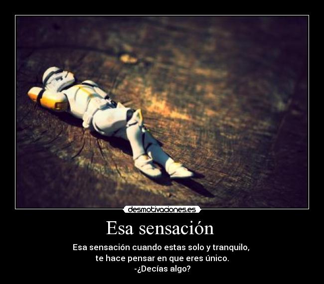 Esa sensación - Esa sensación cuando estas solo y tranquilo,
te hace pensar en que eres único.
-¿Decías algo?