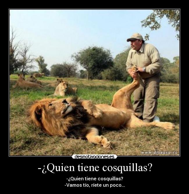 -¿Quien tiene cosquillas? - -¿Quien tiene cosquillas?
-Vamos tío, ríete un poco...