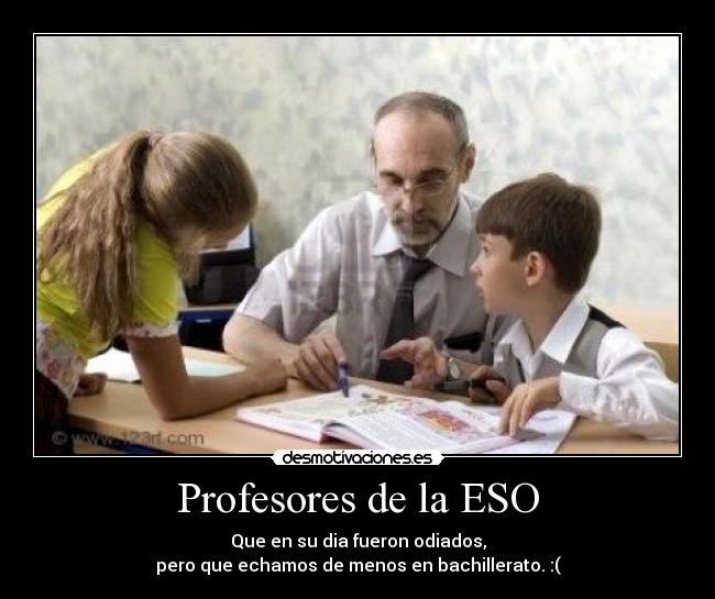 Profesores de la ESO - Que en su dia fueron odiados,
pero que echamos de menos en bachillerato. :(