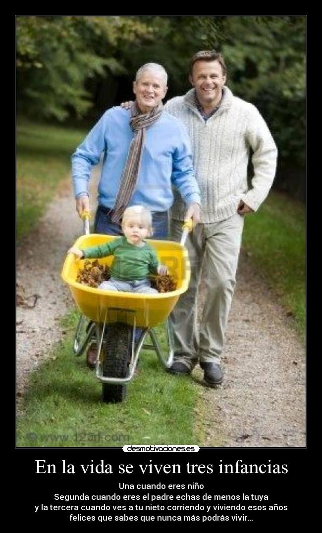 En la vida se viven tres infancias - Una cuando eres niño
Segunda cuando eres el padre echas de menos la tuya
y la tercera cuando ves a tu nieto corriendo y viviendo esos años
felices que sabes que nunca más podrás vivir...