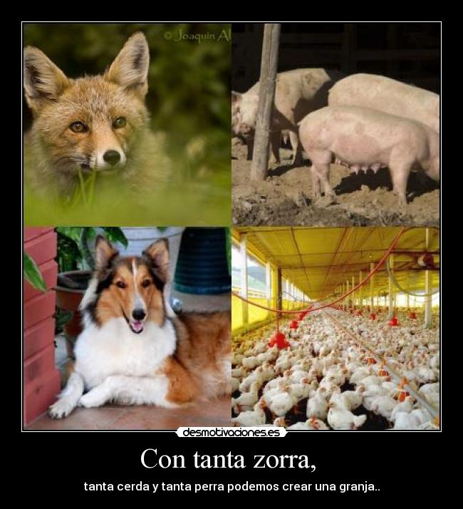 Con tanta zorra, - tanta cerda y tanta perra podemos crear una granja..