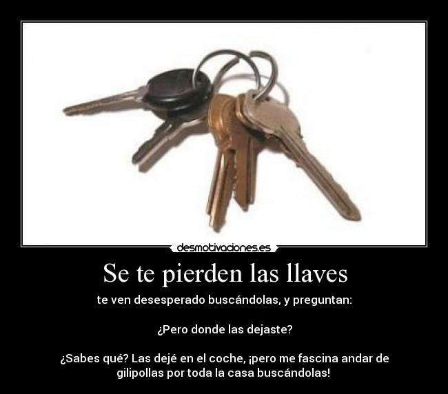 Se te pierden las llaves - te ven desesperado buscándolas, y preguntan:

¿Pero donde las dejaste?

¿Sabes qué? Las dejé en el coche, ¡pero me fascina andar de
gilipollas por toda la casa buscándolas! 