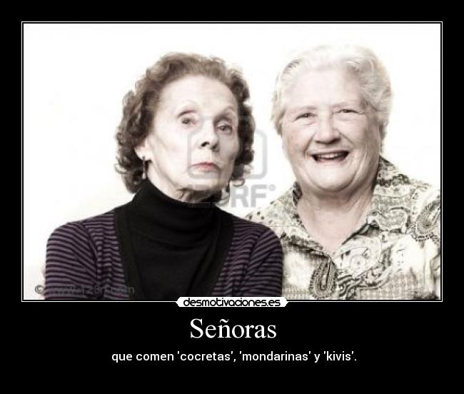 Señoras - que comen cocretas, mondarinas y kivis.