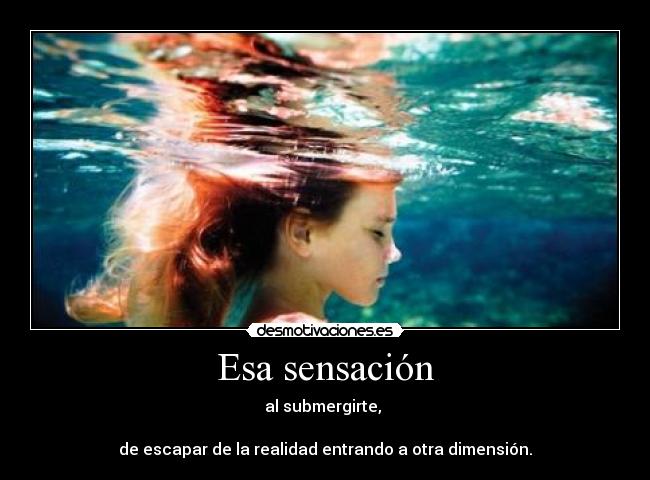 Esa sensación - al submergirte, 

de escapar de la realidad entrando a otra dimensión.
