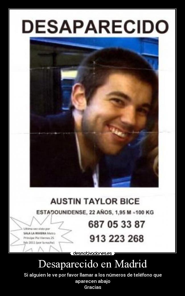 Desaparecido en Madrid - Si alguien le ve por favor llamar a los números de teléfono que aparecen abajo
Gracias
