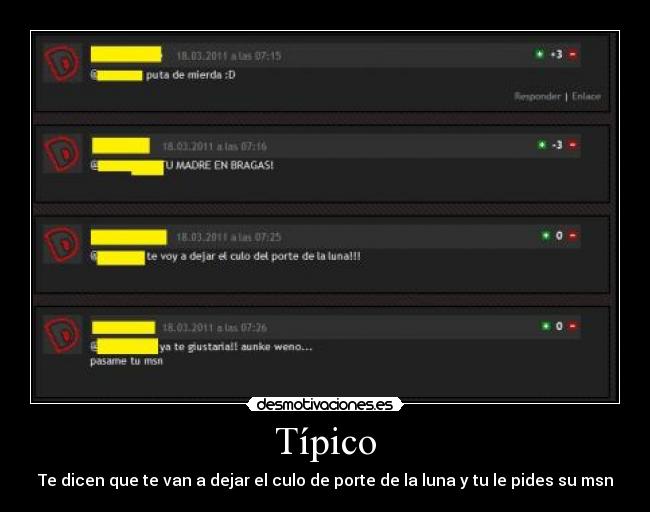 Típico - Te dicen que te van a dejar el culo de porte de la luna y tu le pides su msn