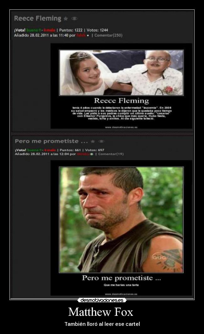 Matthew Fox  - También lloró al leer ese cartel