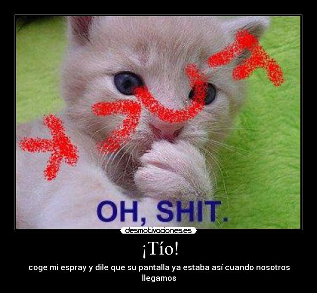 ¡Tío! - coge mi espray y dile que su pantalla ya estaba así cuando nosotros llegamos