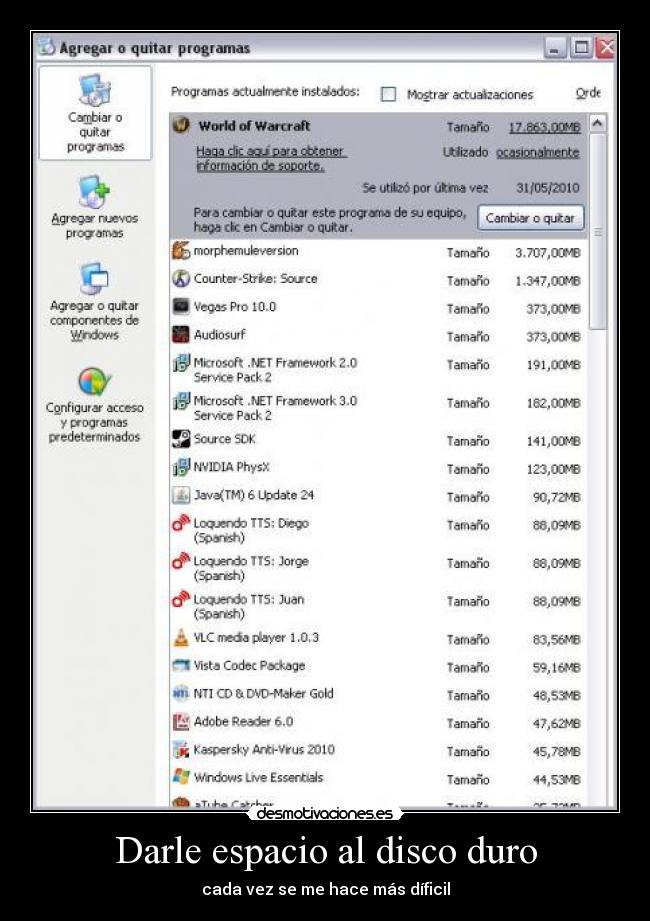 Darle espacio al disco duro - cada vez se me hace más díficil