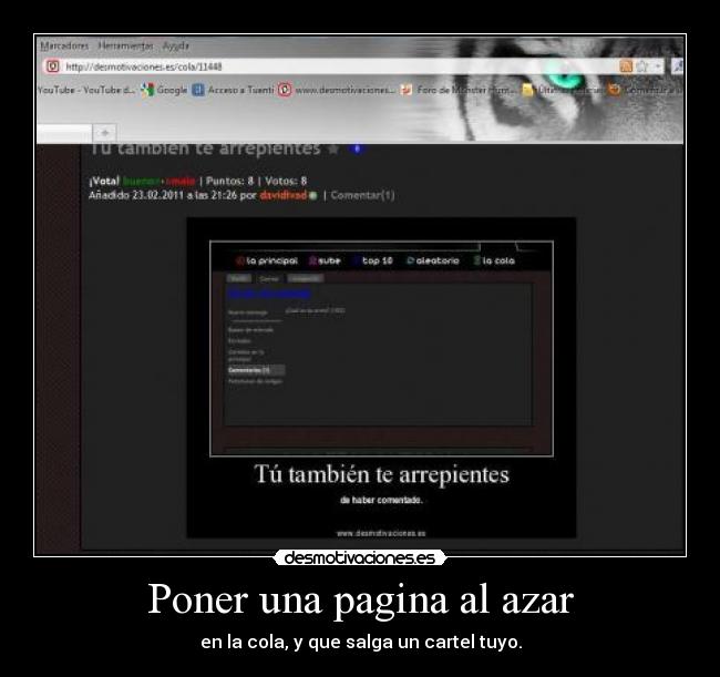 Poner una pagina al azar - en la cola, y que salga un cartel tuyo.